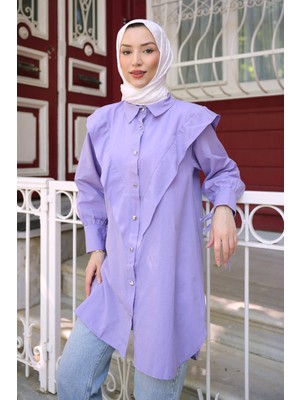 İmaj Butik Lila Ön Detaylı Kol Bağlamalı Tunik
