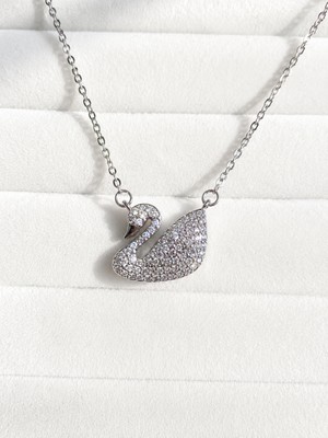 Atalya Accessory Kuğu Modeli Zirkon Taşlı Çelik Kadın Kolye Kararmaz - Sevgiliye Hediye