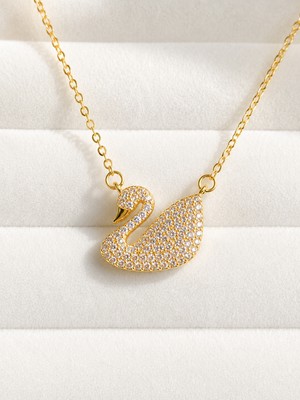 Atalya Accessory Kuğu Modeli Zirkon Taşlı Çelik Kadın Kolye Kararmaz - Sevgiliye Hediye
