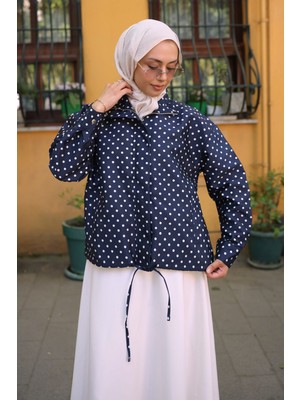 İmaj Butik Lacivert Fermuarlı Puantiyeli Ceket