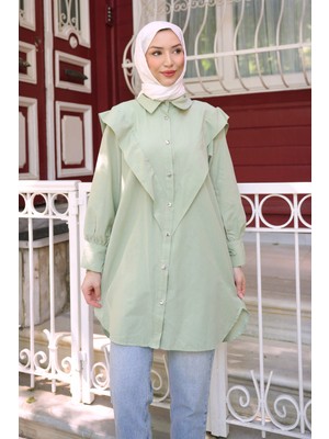İmaj Butik Mint Yeşili Ön Detaylı Kol Bağlamalı Tunik