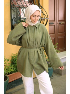 İmaj Butik Haki Geniş Kol Salaş Müslin Tunik