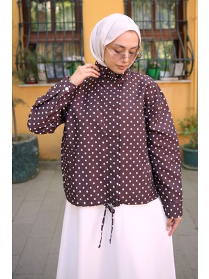 İmaj Butik Kahverengi Fermuarlı Puantiyeli Ceket
