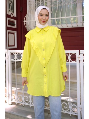 İmaj Butik Sarı Ön Detaylı Kol Bağlamalı Tunik