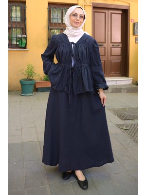 İmaj Butik Siyah Ön Bağlamalı Kol Lastikli Kimono Etekli Takım