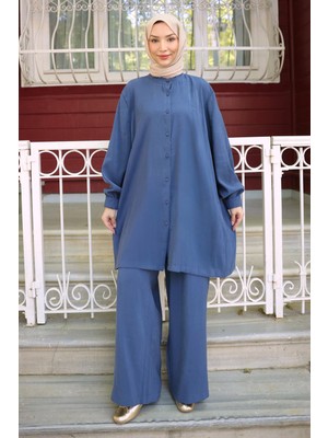 İmaj Butik Indigo Düğmeli Tunik Pantolonlu Takım
