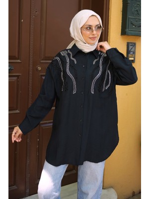 İmaj Butik Siyah Boncuk Işlemeli Gömlek