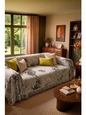Cotto Home Pamuklu Kaymaz Koltuk Örtüsü 170X220CM - Gri Çok Amaçlı Örtü Pike Koltuk Şalı WML007G