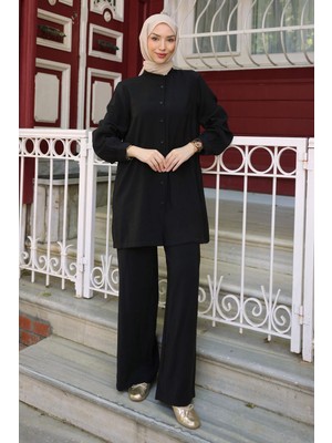 İmaj Butik Siyah Düğmeli Tunik Pantolonlu Takım