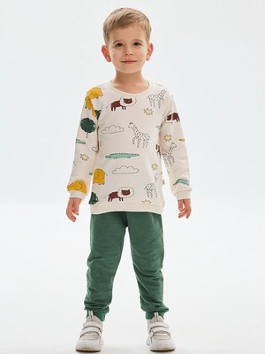 Luggi Baby Bisiklet Yaka Baskılı Erkek Bebek Sweatshirt ve Eşofman Alt 2'li Takım
