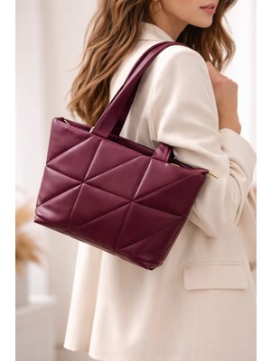 Elan Collection Kadın Çanta Kapitone Desen Günlük Orta Boy El Kol ve Omuz Çantası Bordo
