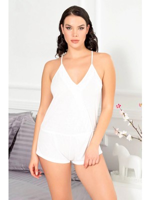 Beruflic Askılı Sıfır Kol Ekru Renk Kadın Pijama Takımı