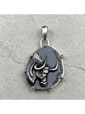 Ebrar Silver Gümüş Boğa Burç Kolye Ucu Mat 925 Ayar Gümüş Boğa Figürlü Unisex Kolye Ucu