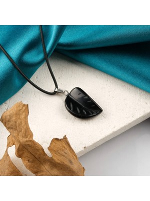 Lia Charm Siyah Obsidyen Doğal Taş Yaprak Kolye - Yaprak Model Tasarım(2 Adet)