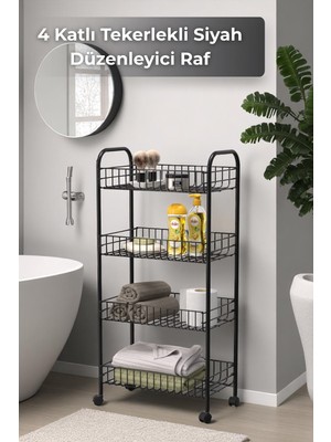 Empressco Sevinse Home 4 Katlı Siyah Tekerlekli Banyo Rafı, Mutfak Rafı, Deterjanlık, Sebzelik, Makyaj Çok Amaçlı Organizer - Fiyatı, Yorumları