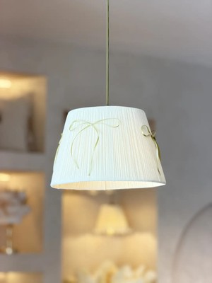 Maison Avf Krem Kadife Süet Eskitme Gold Fiyonk Kurdele Modern Sarkıt Avize
