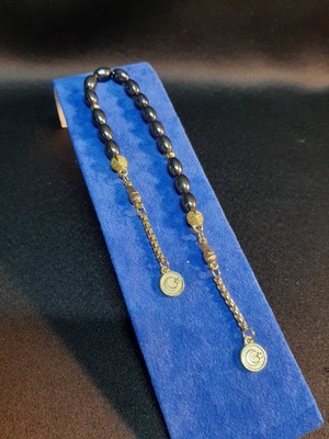 Mryart Füme Renk Hematit Doğal Taşlar ile Tasarlanmış Gold Renk Metal Detaylı Zaza Tesbih