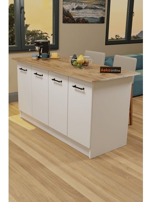 Empressco Aeka AE-2040 Vera Mutfak Adası Bar Masası Yemek Masası Dolaplı, Beyaz/çam Raflı, Çok Amaçlı 160 cm - Fiyatı, Yorumları