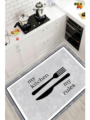 Mortapi Dijital Baskılı Dekoratif Kaymaz Taban Yıkanabilir My Kitchen Desenli Halı Mutfak Halısı Yolluk