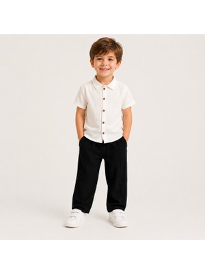 Utaher Miniwear Erkek Çocuk Müslin Kumaş Kısa Kollu Gömlek & Rahat Pantolon Takımı