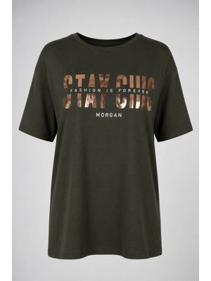 Trender Stay Chıc Baskı Yeşil Kadın T-Shirt 26YDT1000098