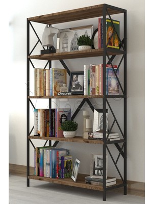 Empressco Morpanya Aural Dekoratif 5 Raflı Kitaplık Geniş Metal Kitaplık Dosya Rafı Ofis Salon Raf 90X180CM Ceviz - Fiyatı, Yorumları