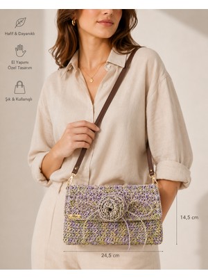 Aliye El Yapımı Örgü Kadın Çantası – Pastel Lila & Yeşil Kırçıllı Çapraz Askılı Butik Tasarım
