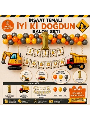 Çavuş E-Ticaret Inşaat Temalı Iş Makinesi Konseptli Doğum Günü Parti Seti,kepçe,kamyon Folyo Balon Seti,inşaat Temalı Balon Zinciri Seti,1 Yaş Doğum Günü