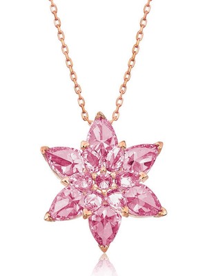 Avensyy 925 Ayar Gümüş Rose Pembe Lotus Çiçeği Kolye