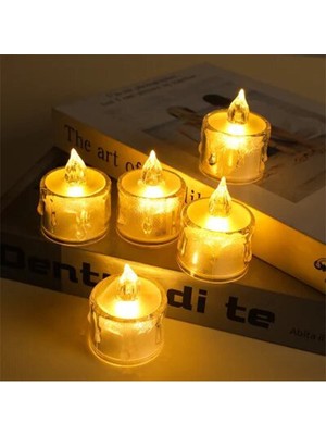 C&On Design Titreyen Alevli Kristal Erimiş LED Mum 5'li Hareketli Alevli Eriyen Yapay Mum Pilli LED