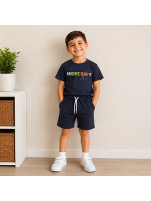 Utaher Miniwear Maycraft Baskılı Erkek Çocuk Laciver Şort Takım