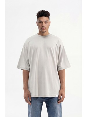 Machinist Erkek Basic Super Pamuklu Oversize Tişört Boyama Gri