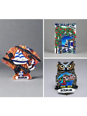 Mundy Bodrum Temalı Kabartmalı Polyester 3 Lü  Magnet Seti Buzdolabı Süsü (KOD:1118)
