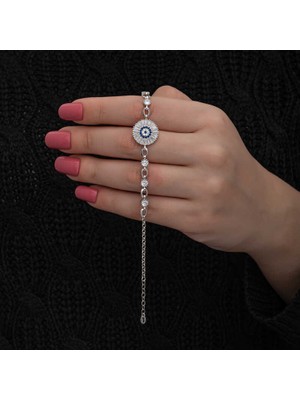 Avensyy ​925 Ayar Gümüş Baget Taşlı Nazar Kadın Bileklik
