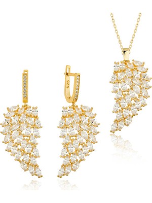 Avensyy 925 Ayar Gümüş Gold Melek Kanadı Kadın Set