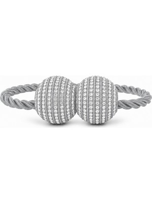 Mefaks Tekstil Mıknatıslı Kristal Taşlı Perde Braçolü Gri