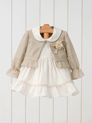 Mymio Bebe Yaka Dantel Detaylı Kız Bebek Elbise ve Bolero 2'li takım