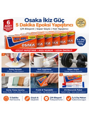 Bezos Osaka Ikiz Güç 5 Dakika Epoksi Yapıştırıcı Çift Bileşenli Güçlü Hızlı Yapıştırıcı 6 Adet
