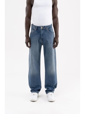 Machinist Erkek Distressed Effected Baggy Jean Pantolon Mavi