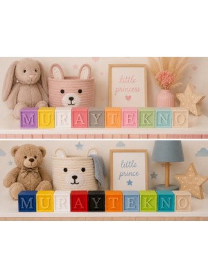 MurayTekno -Dekoratif Alfabe Harf Küp 5X5X5 cm Bebek Odası Doğum Günü Baby Shower Masa Dekoru-1 Adet(Pembe)