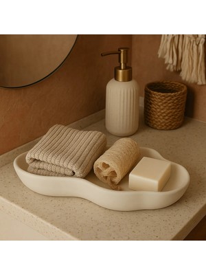 Empressco Myelfa Asimetrik Dekoratif Tabak, Banyo Düzenleyici, Anahtar ve Mum Tabağı, Beyaz Dalgalı Beton Kase 30 cm - Fiyatı, Yorumları