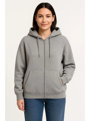 Beruflic Üç Iplik Kapüşonlu Tam Fermuarlı Kanguru Çepli Sweatshirt Hoodie