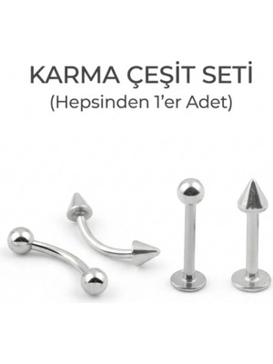 Lorivelle 4'lü Kararmaz Cerrahi Çelik Karma Piercing Seti Tragus Helix Kaş Göbek Dudak Rook Kıkırdak Küpesi