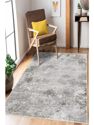 Mortapi Gri Soyut Desen Baskılı Kaymaz Yıkanabilir Salon Oturma Odası Mutfak Antre Halısı Yolluk