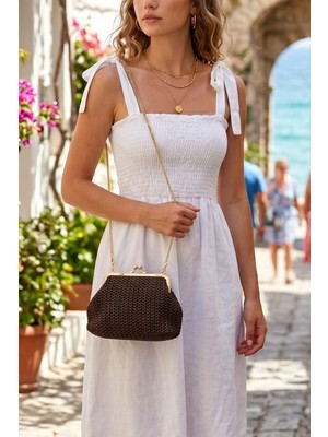 Vivazzaluxe Vintage Model Hasır Örme Mini Omuz, Portföy Clutch Çanta