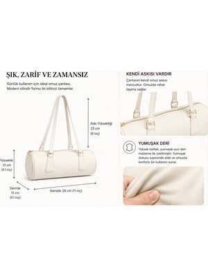 Elan Collection Kadın Çanta Silindir Model Şık Tasarım Sportif Casual Çanta Beyaz