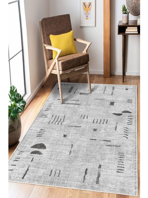 Mortapi Soyut Desen Bej Baskılı Kaymaz Yıkanabilir Salon Oturma Odası Mutfak Antre Halısı Yolluk