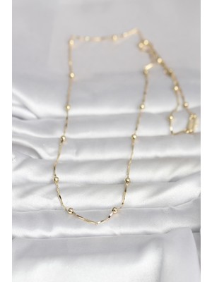 Aycer cm 14K Gold Renk Kesme Çubuk Zincir Topçuklu Model 60 cm Kadın Kolye - Lisinya