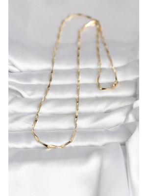Aycer cm 14K Gold Renk Kesme Çubuk Zincirli Model 60 cm Kadın Kolye - Lisinya
