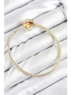 Aycer Pirinç Charm Zirkon Taşlı Kalp Model Gold Renk Kadın Bileklik - Lisinya